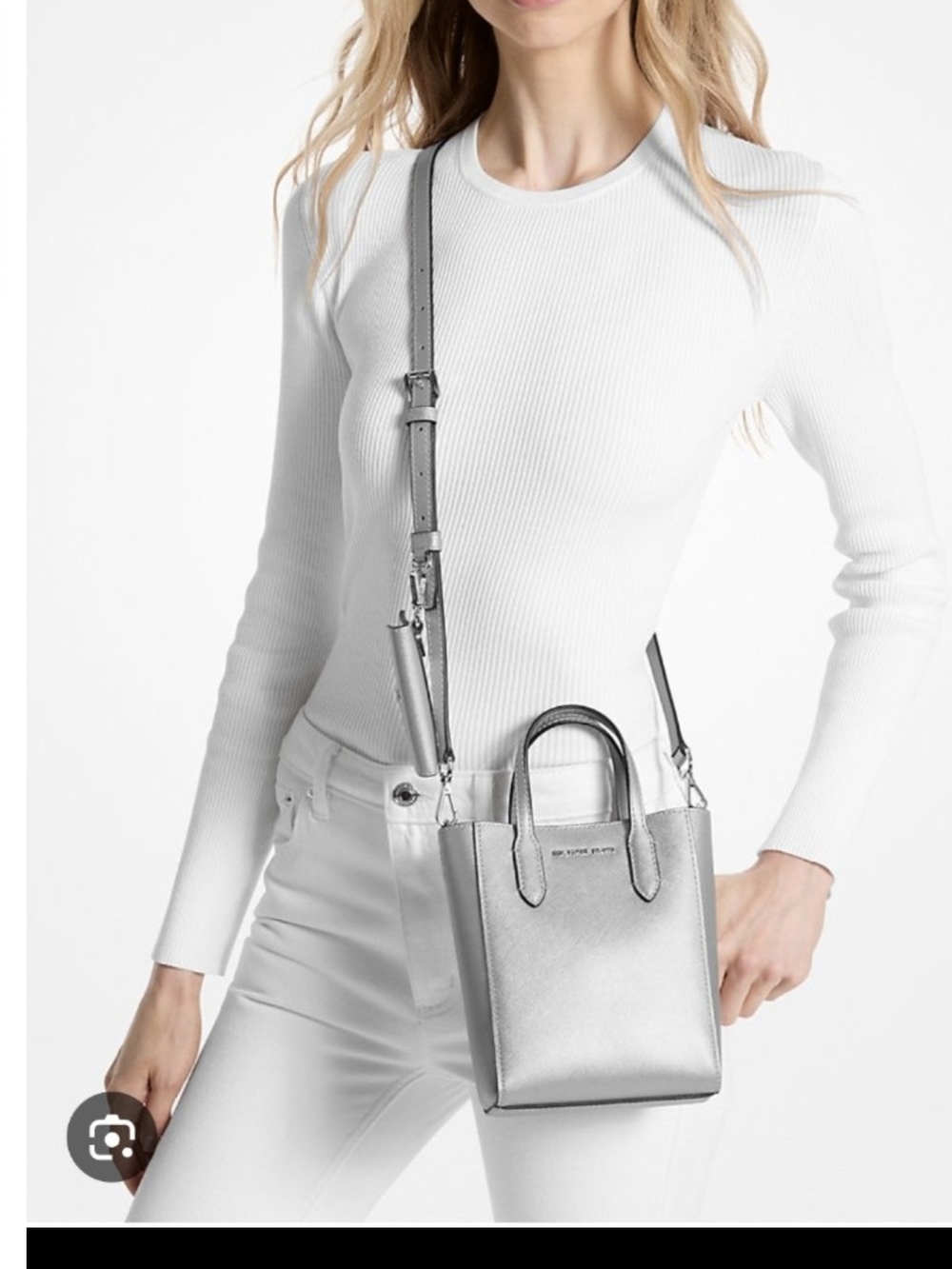 Mini Metallic Silver Crossbody Tote Bag